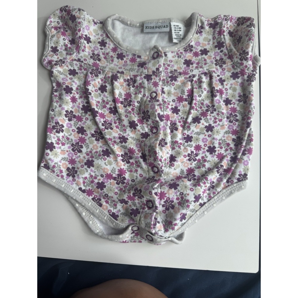 Baby Girls One-Piece 6M White Pink Purple Floral Button Shortsleeve Carters